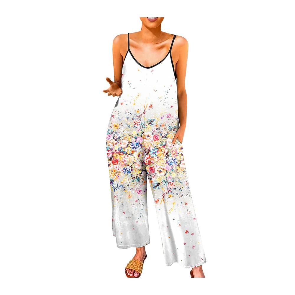 04-weiß Damen Jumpsuit Latzhosen Sommer