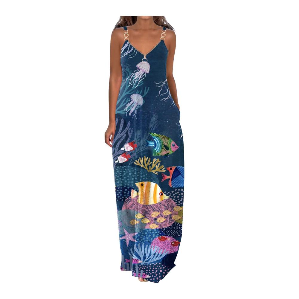 03-blau Sommerkleid Damen Lang