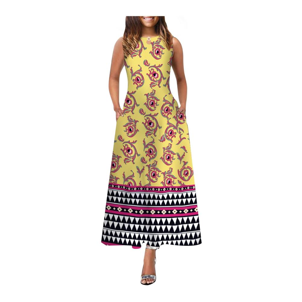 02-gelb Sommerkleid Damen Lang