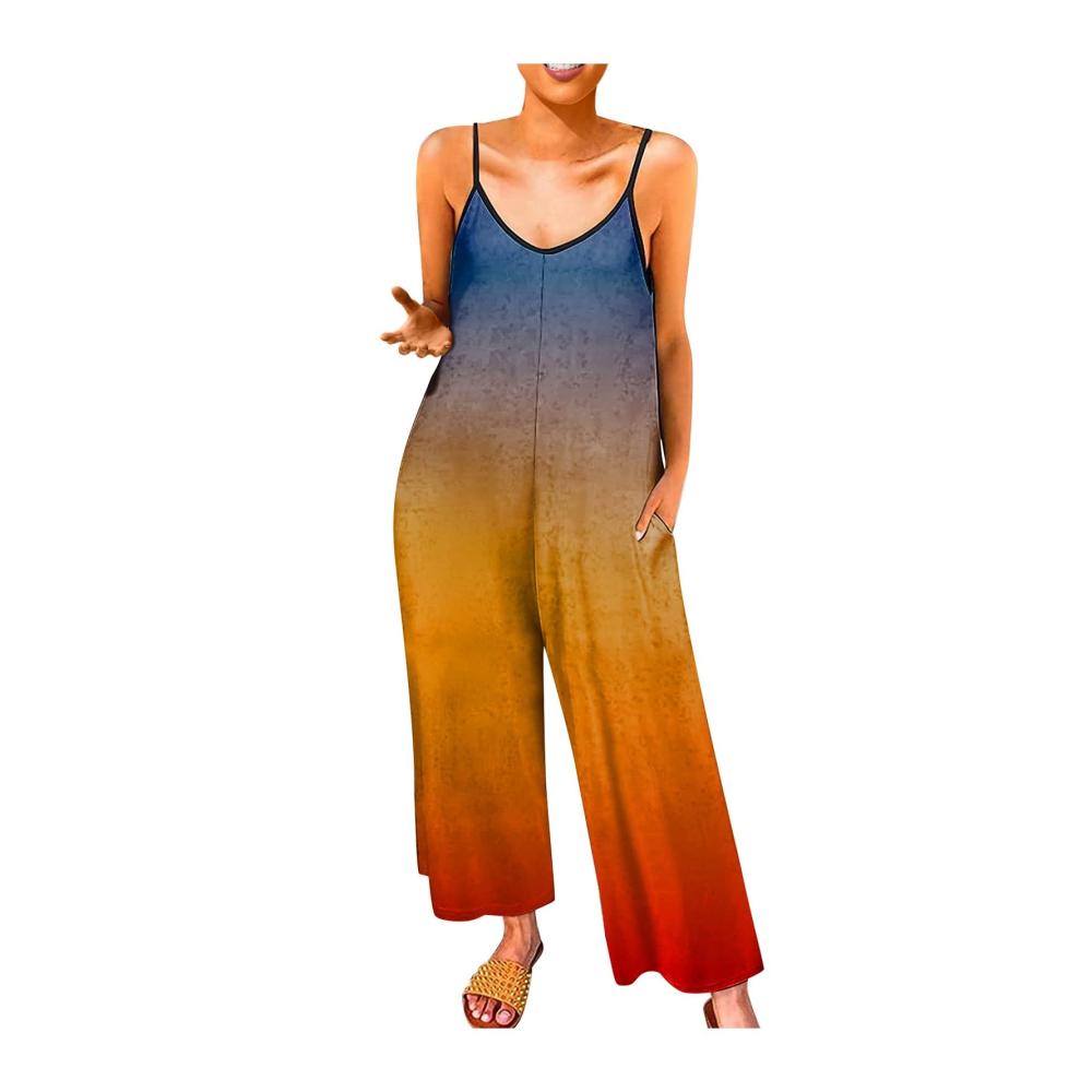 02-orange Damen Jumpsuit Latzhosen Sommer