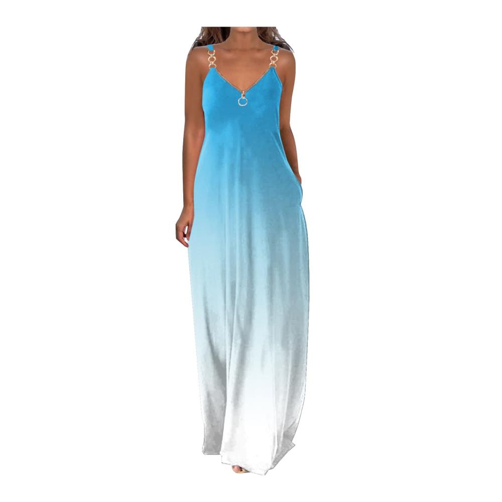 04-himmelblau Sommerkleid Damen Lang
