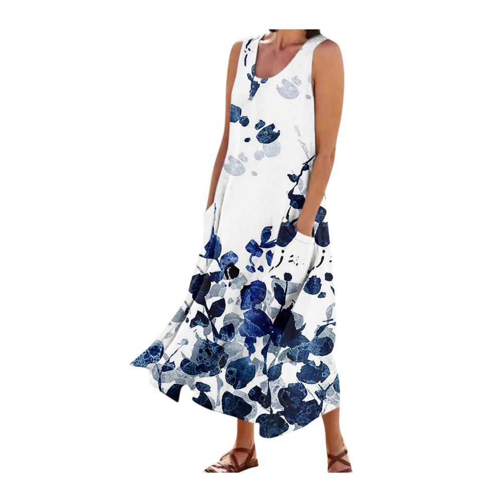 04-dunkelblau Sommerkleid Damen Lang