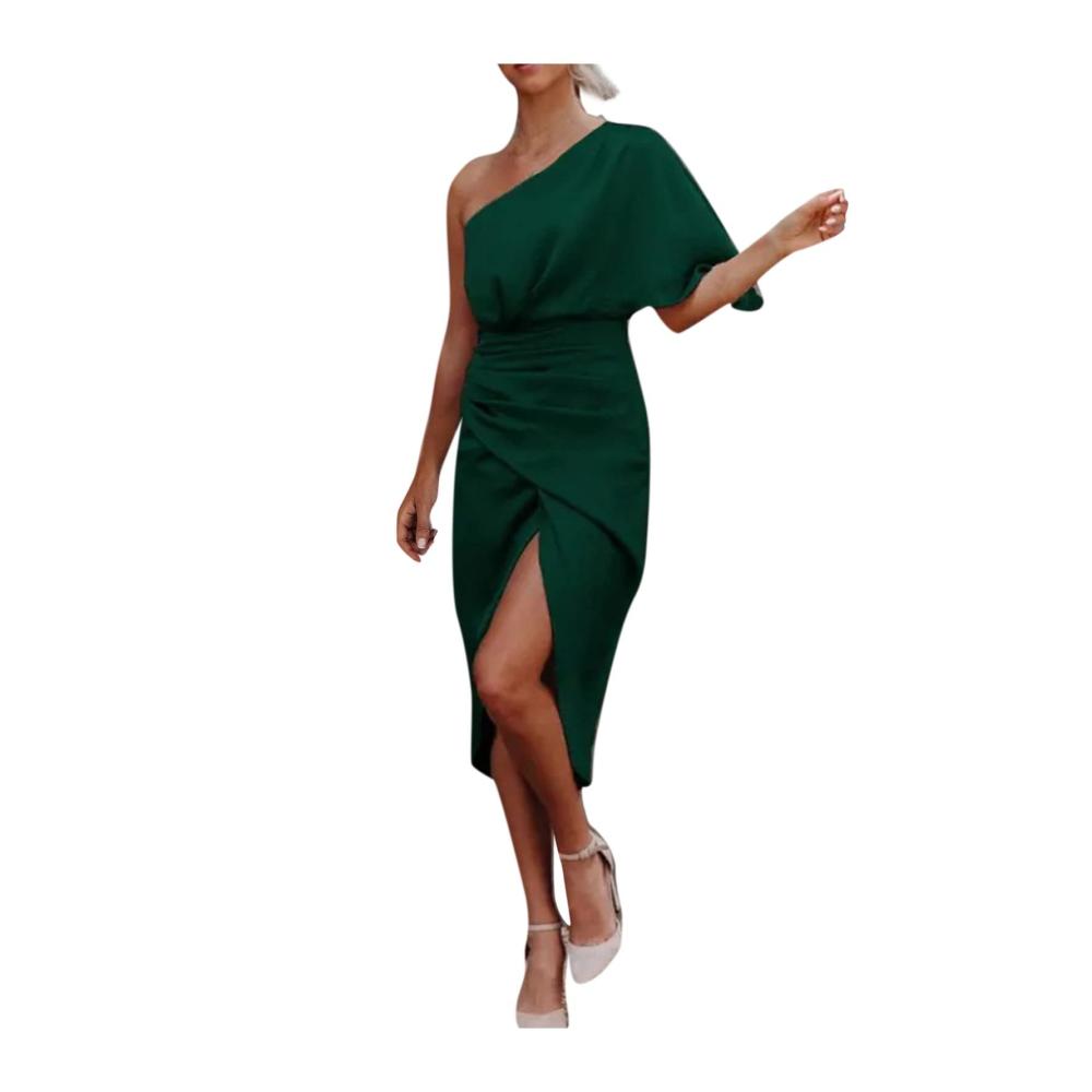 02grün Damen Elegant Strickkleid