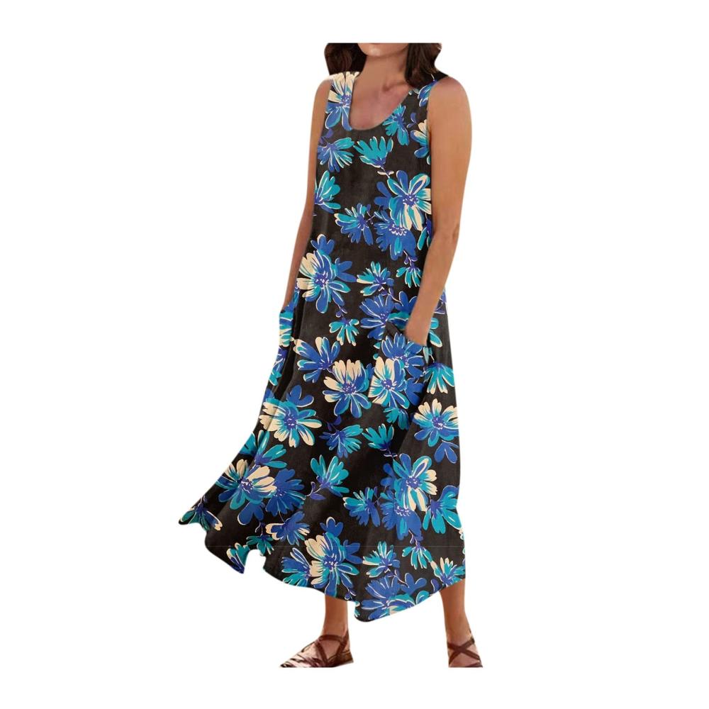 06-dunkelblau Sommerkleid Damen Lang