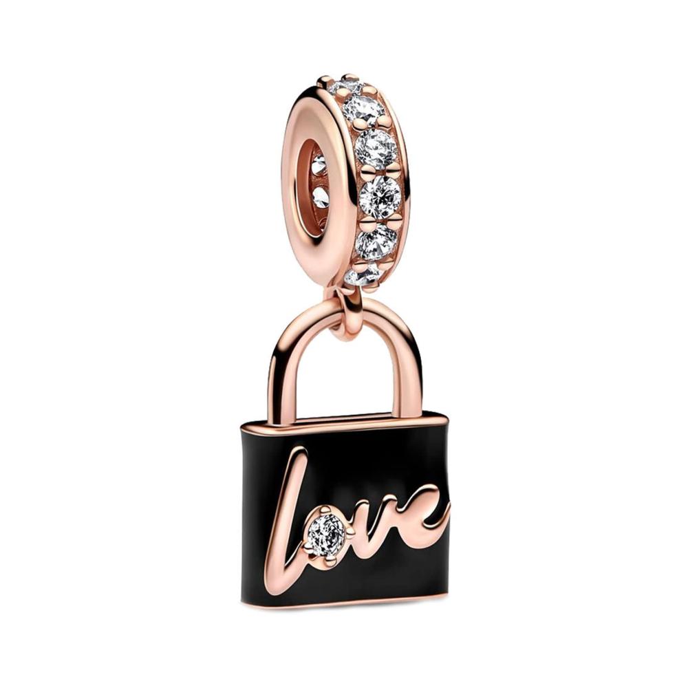 Rose Glod Love Padlock Dangle Charm