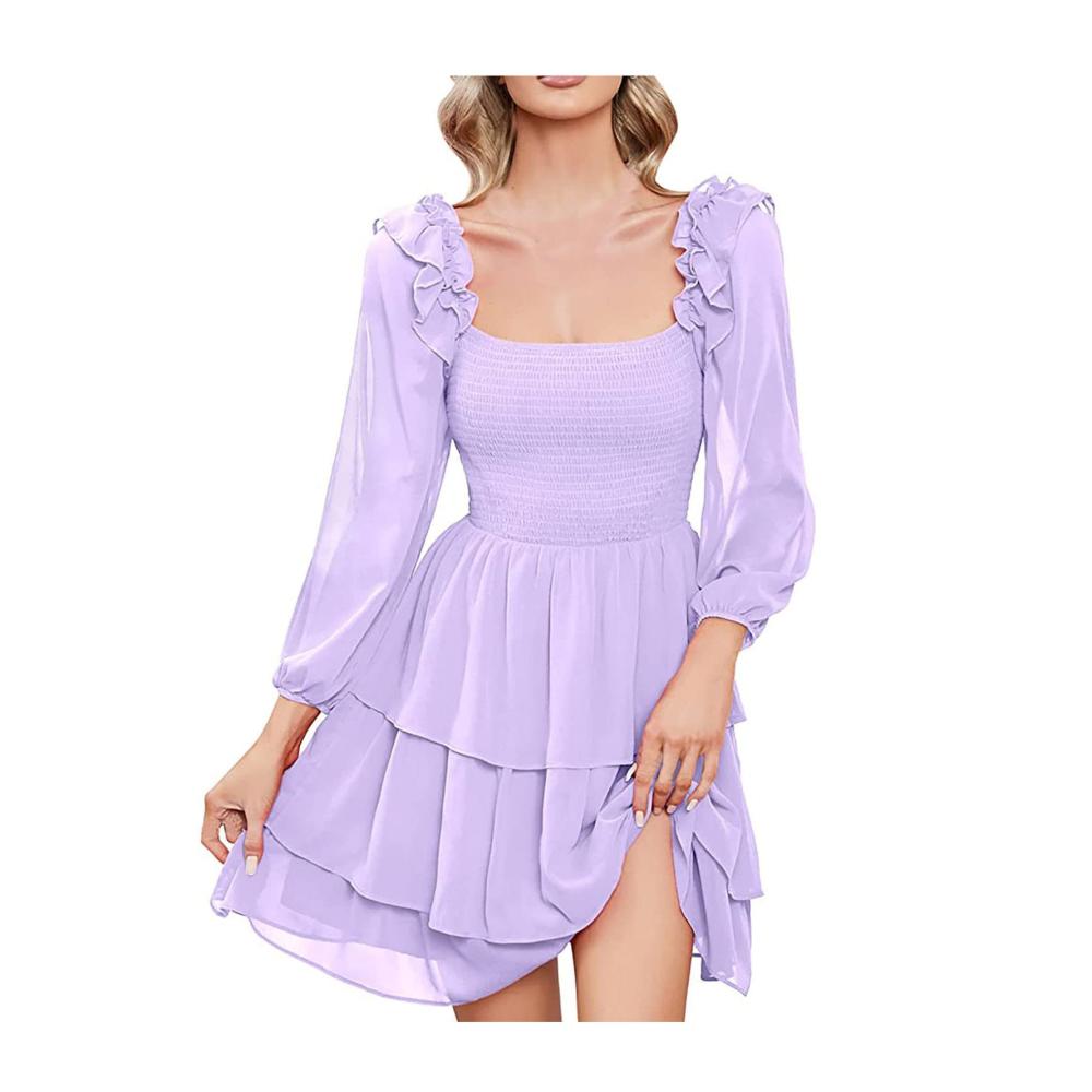 01helles Lila Damen Elegant Strickkleid