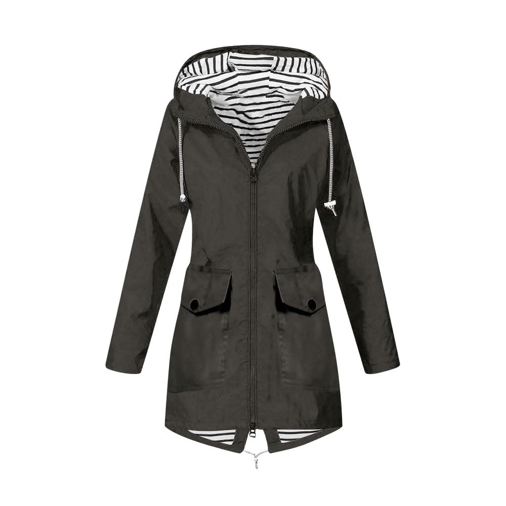 02-Dunkelgrau Damen Regenjacke Wasserdicht