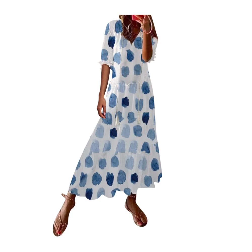 01-blau Sommerkleid Damen Lang