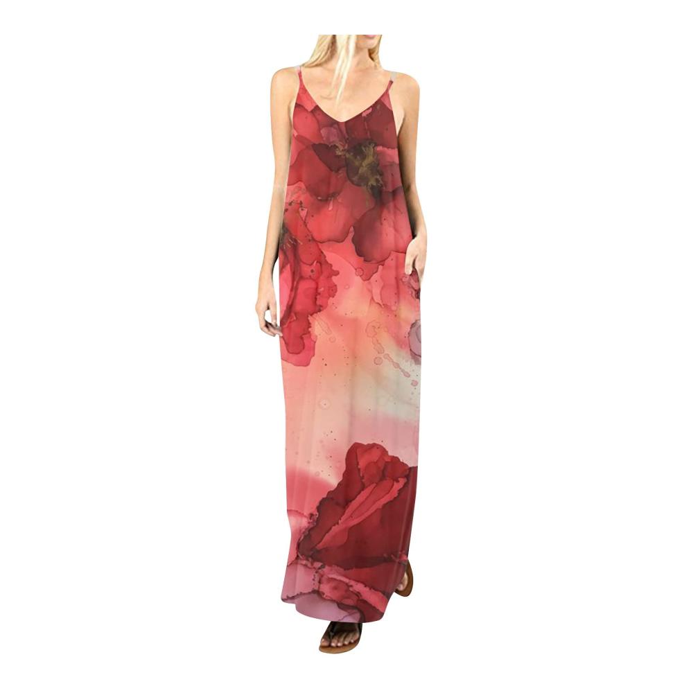 03-rot Sommerkleid Damen Lang