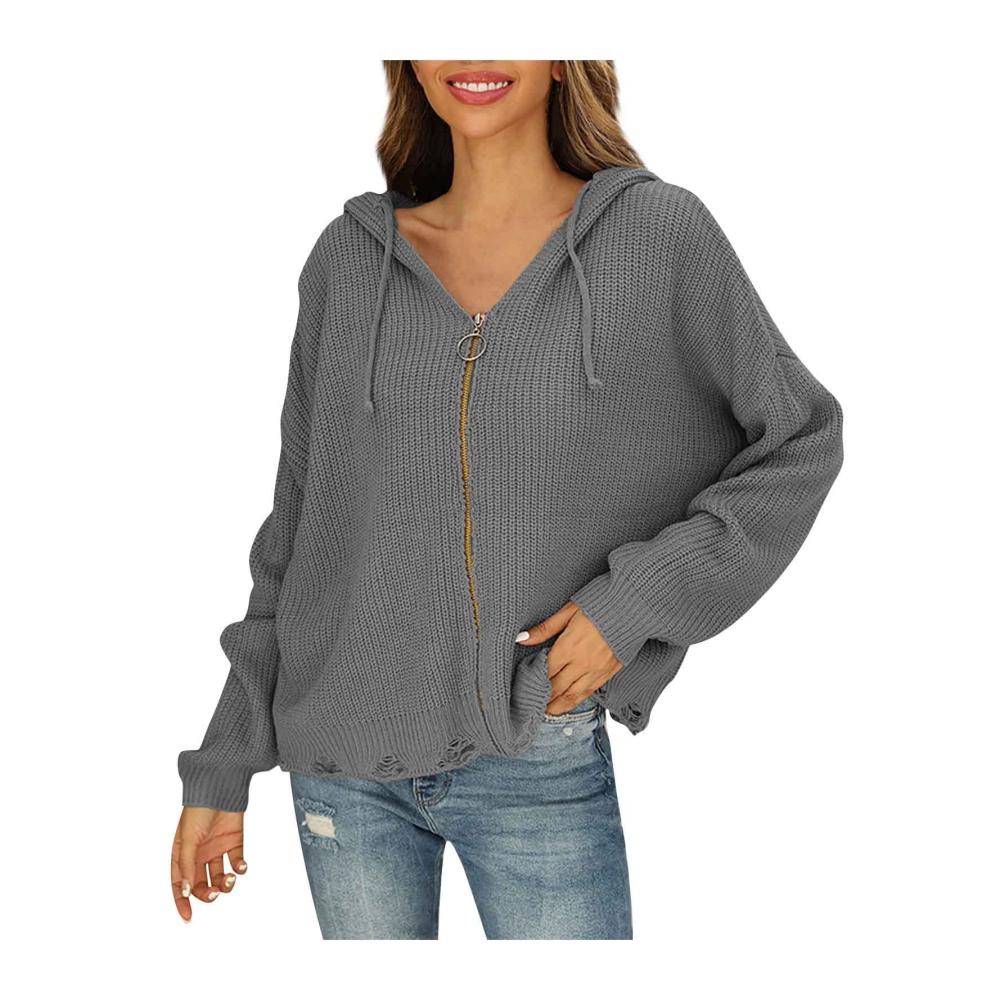 01 Dunkelgrau Kapuzenpullover Damen
