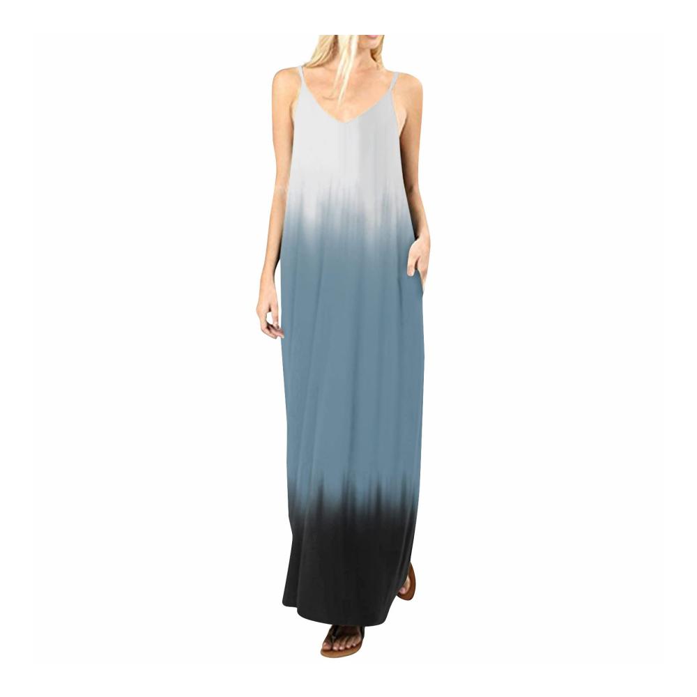 01-himmelblau Sommerkleid Damen Lang