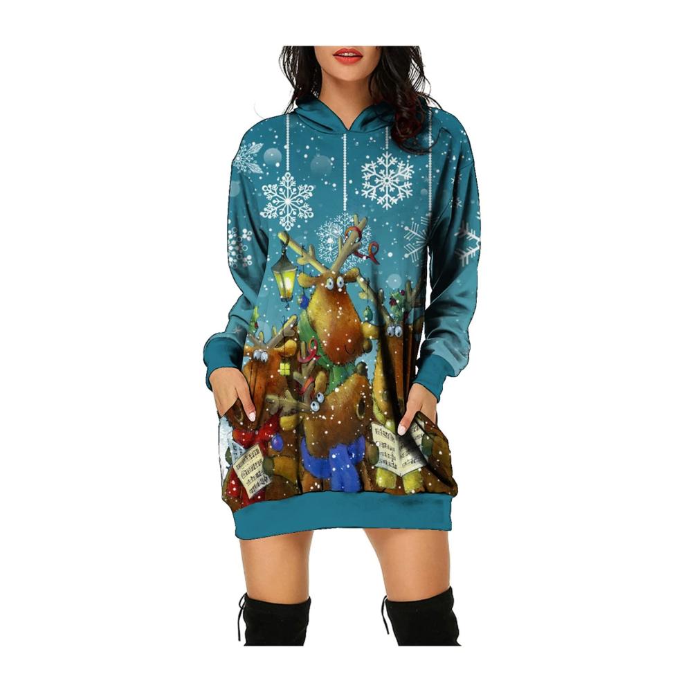 01-blau Weihnachtskleid Damen