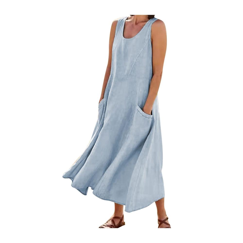 01-blau Sommerkleid Damen Lang