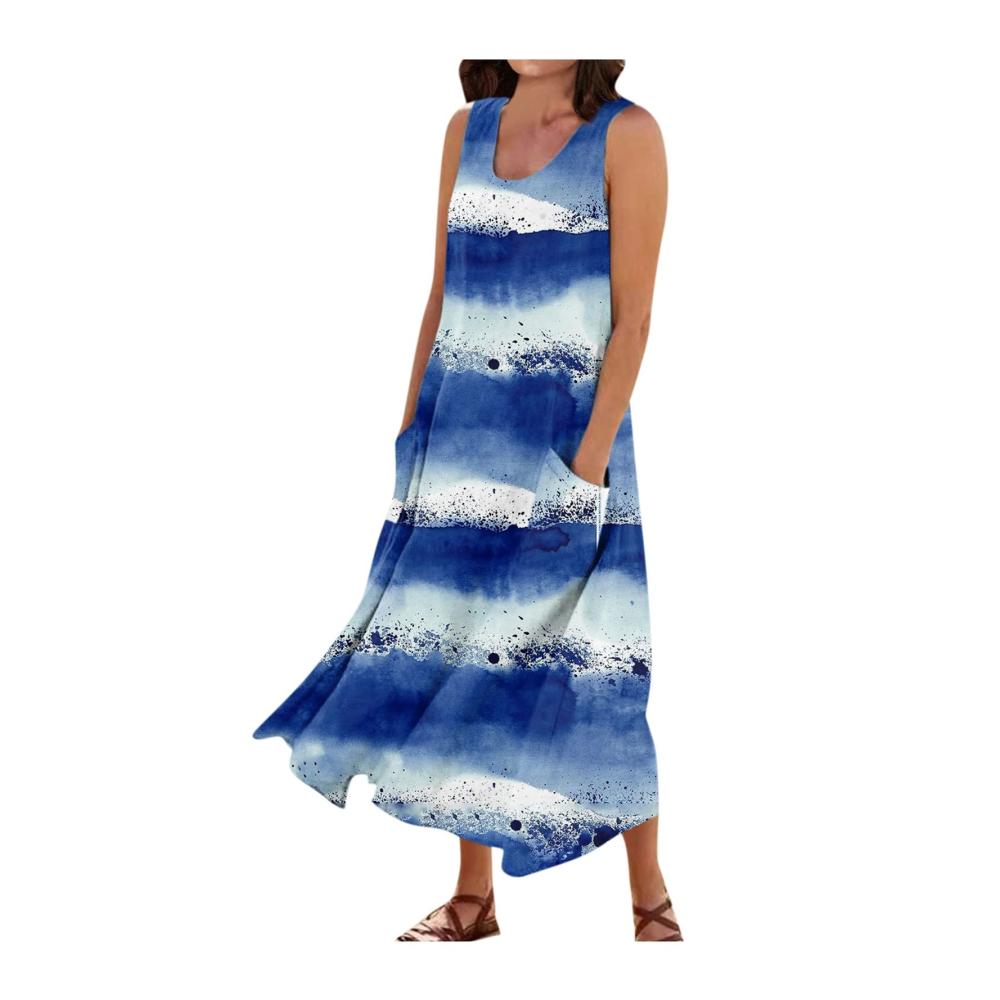 05-blau Sommerkleid Damen Lang
