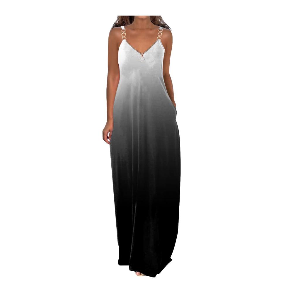 04-schwarz Sommerkleid Damen Lang