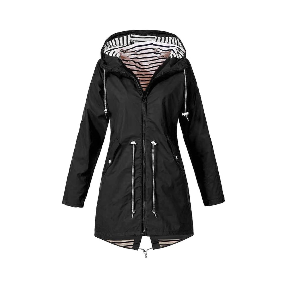 02-Schwarz Damen Regenjacke Wasserdicht