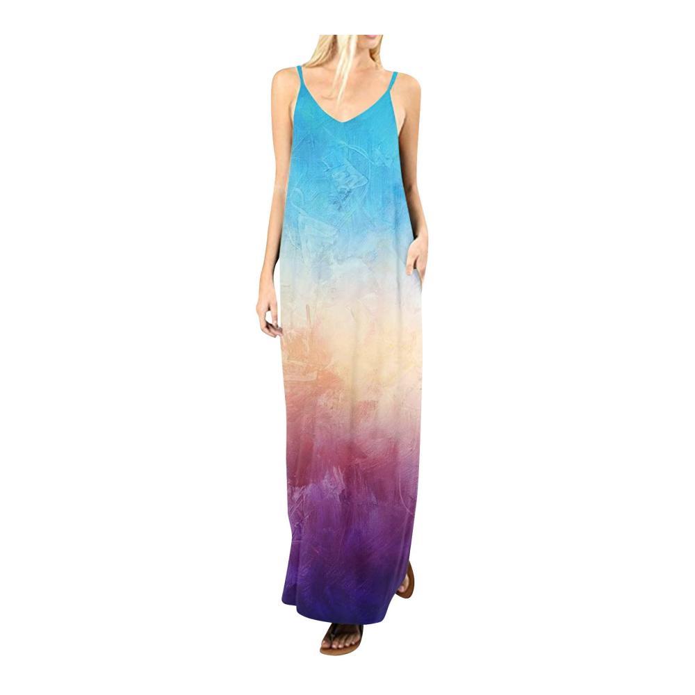 02-himmelblau Sommerkleid Damen Lang