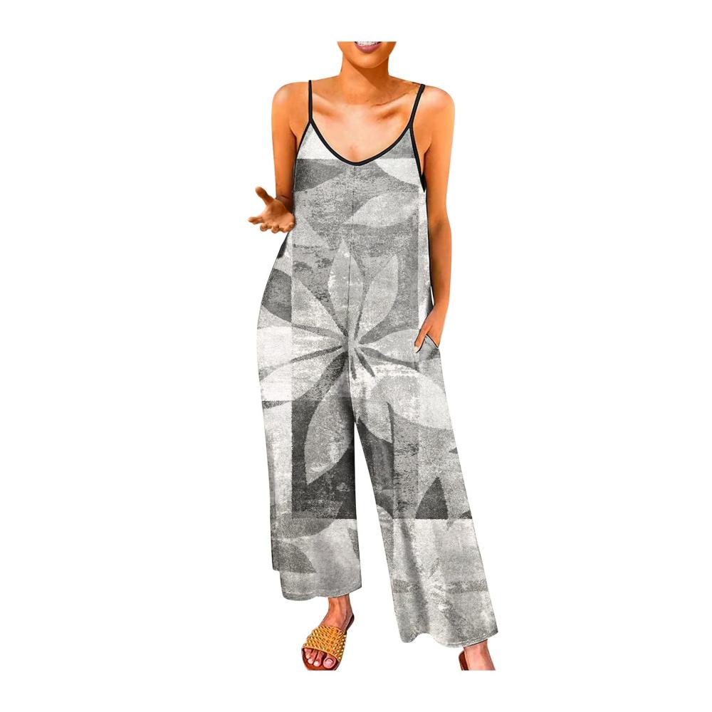 02-grau Damen Jumpsuit Latzhosen Sommer