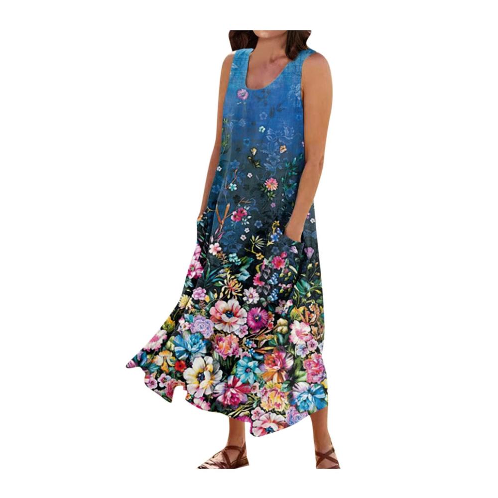 07-dunkelblau Sommerkleid Damen Lang