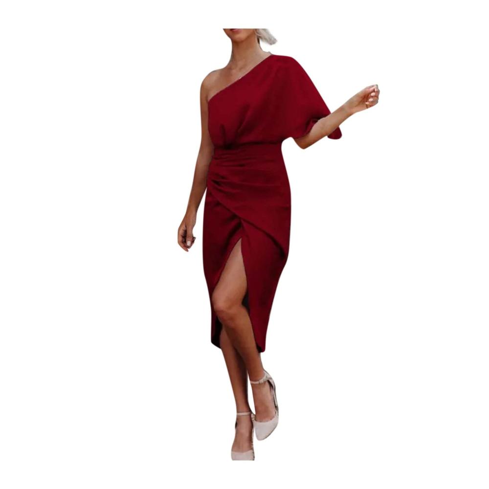 02weinrot Damen Elegant Strickkleid