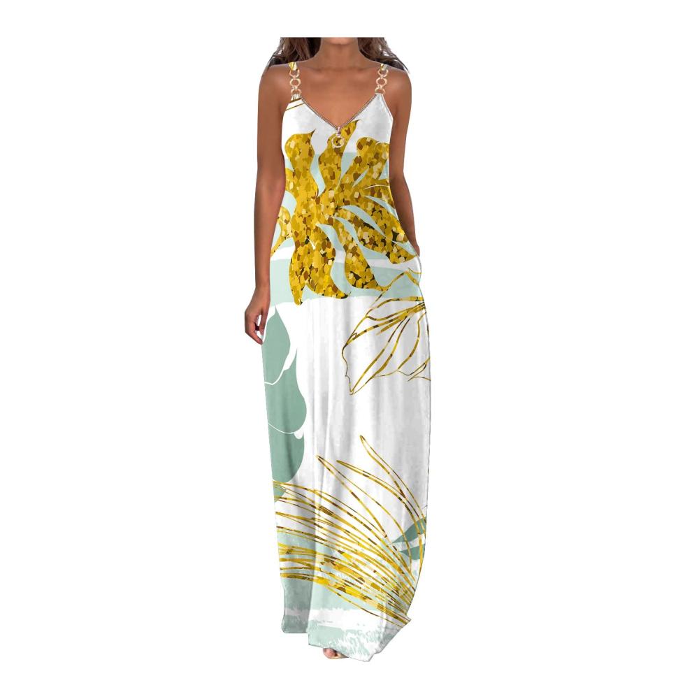 01-gelb Sommerkleid Damen Lang
