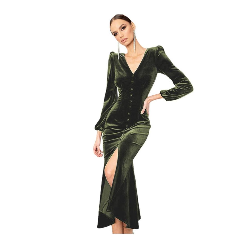 01armeegrün Damen Elegant Strickkleid
