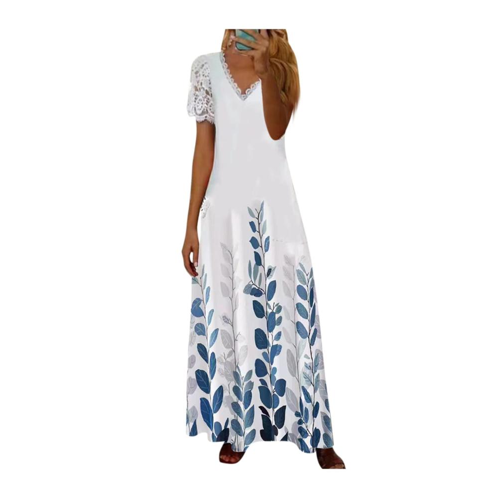 02-blau Sommerkleid Damen Lang