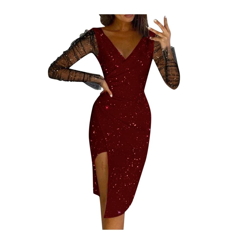 03weinrot Damen Elegant Strickkleid