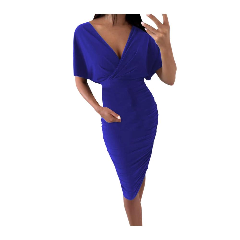 01blau Damen Elegant Strickkleid