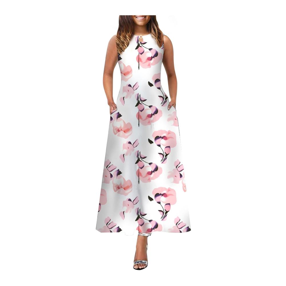 01-rosa Sommerkleid Damen Lang