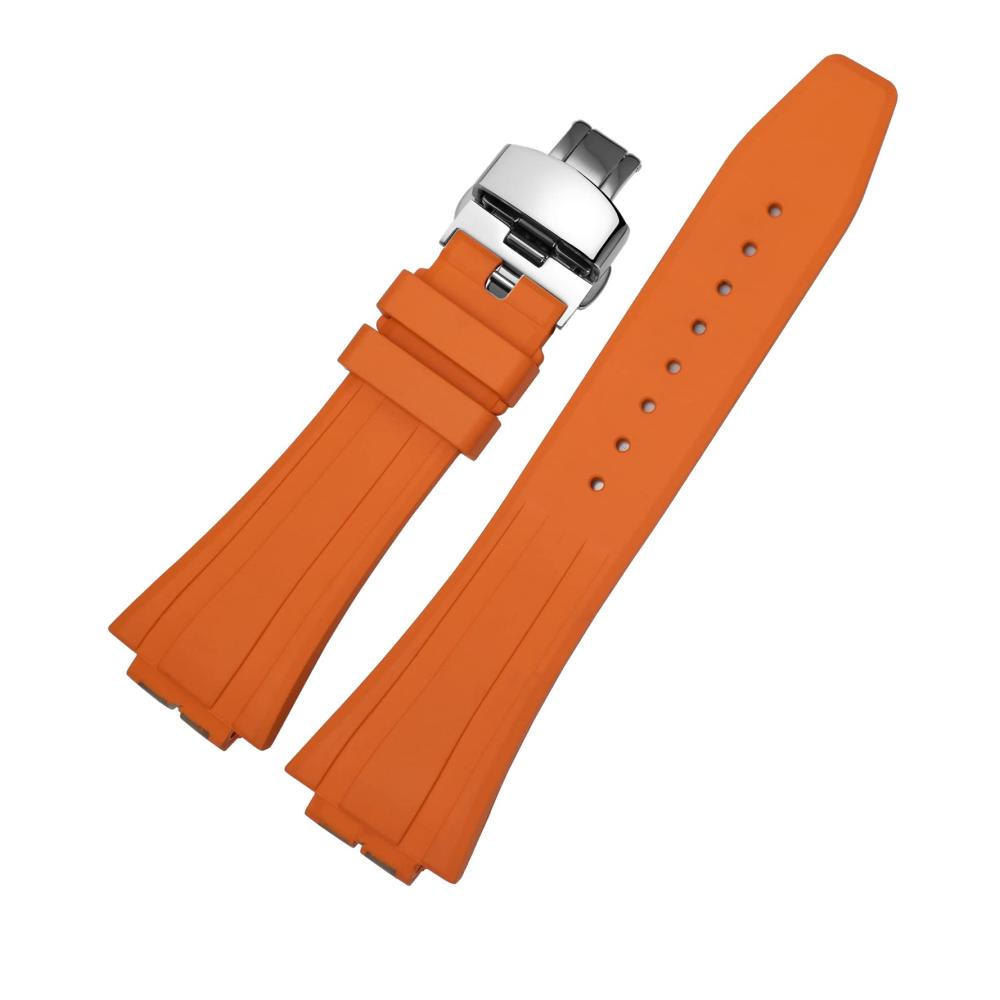 Orangefarbenes Armband und silberfarbene Schnalle