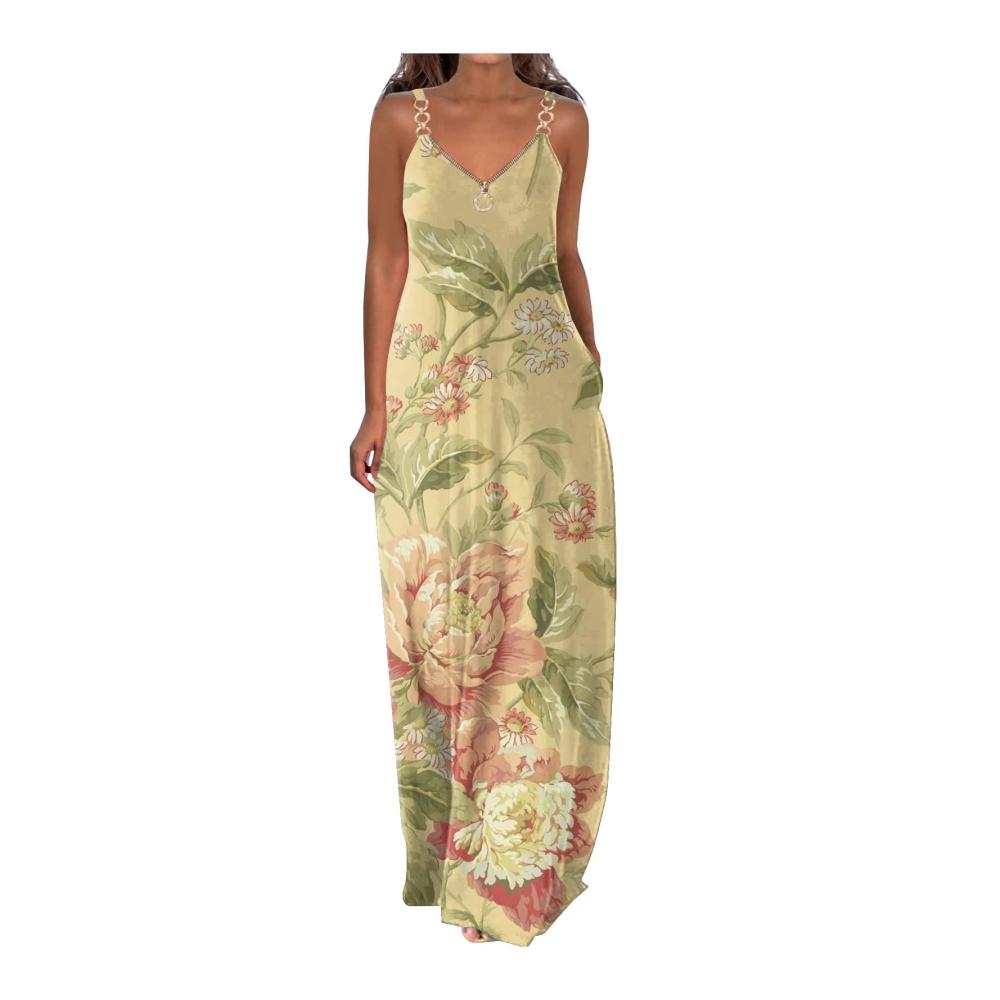 03-beige Sommerkleid Damen Lang