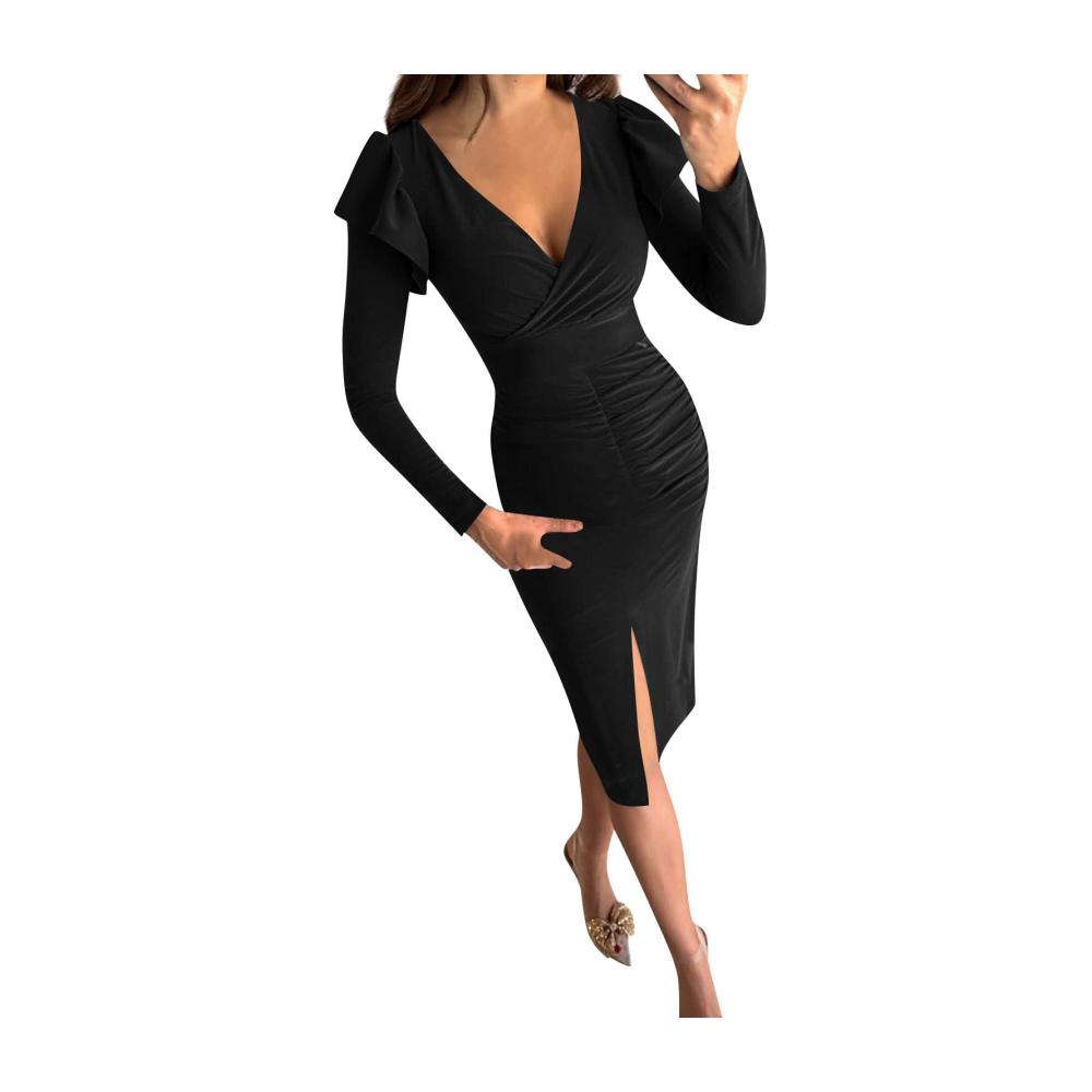 01schwarz Damen Elegant Strickkleid