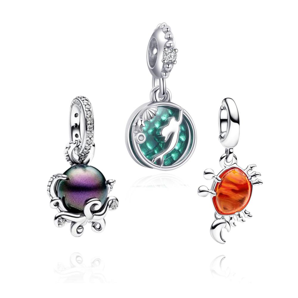 Green Mermaid Princess Crab Octopus Dangle Charm