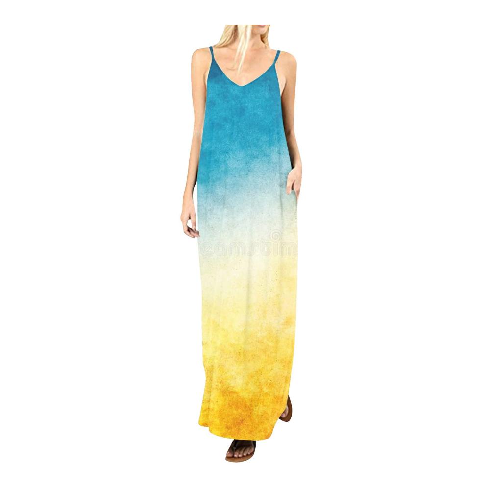 02-gelb Sommerkleid Damen Lang