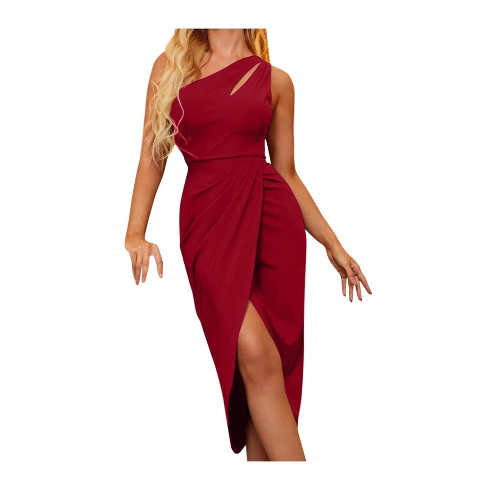 01weinrot Damen Elegant Strickkleid