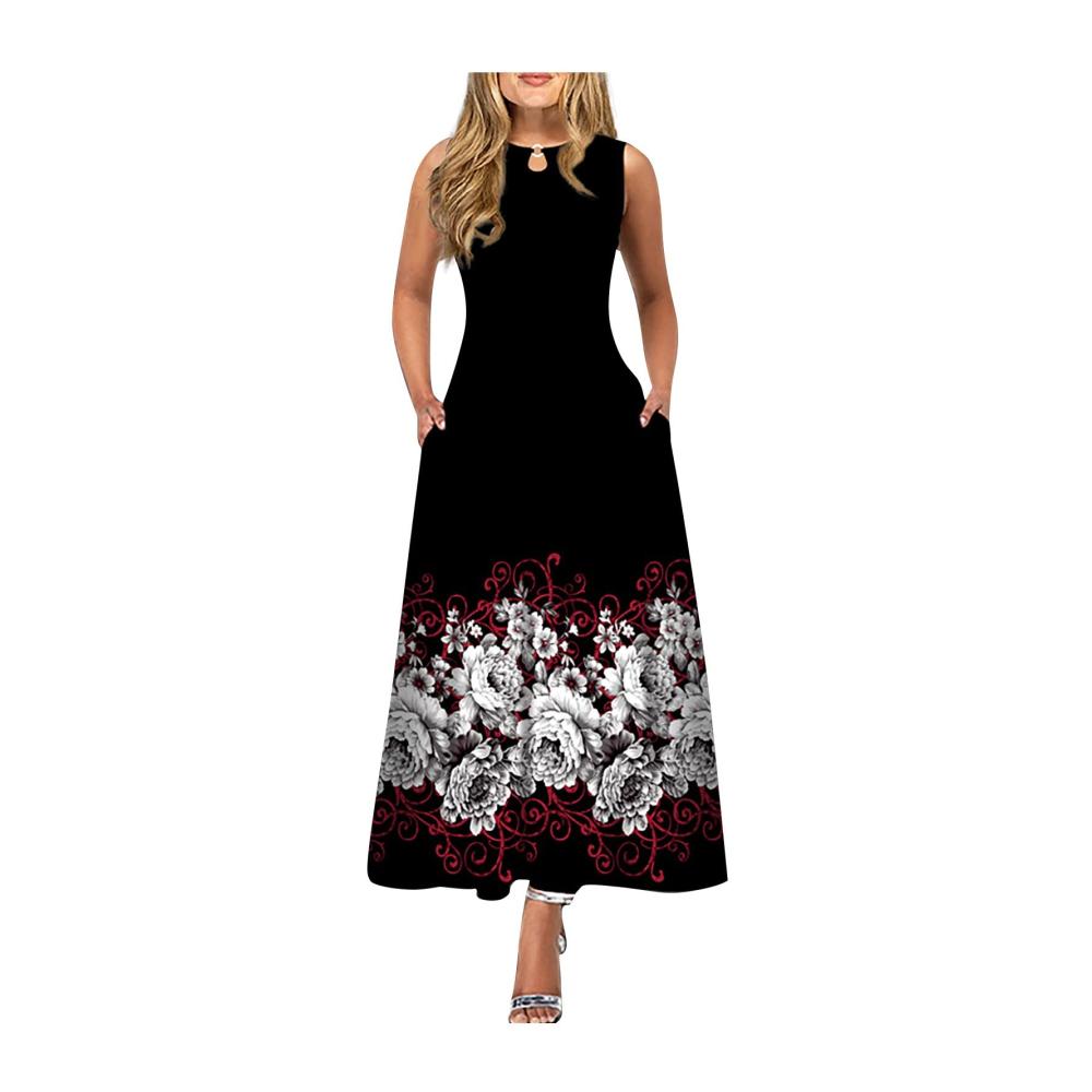04-schwarz Sommerkleid Damen Lang