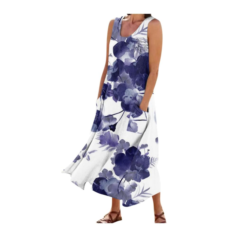 04-marine Sommerkleid Damen Lang