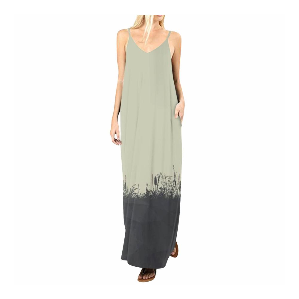 01-khaki Sommerkleid Damen Lang