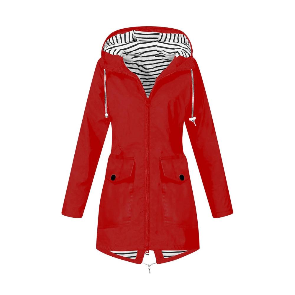 02-Rot Damen Regenjacke Wasserdicht