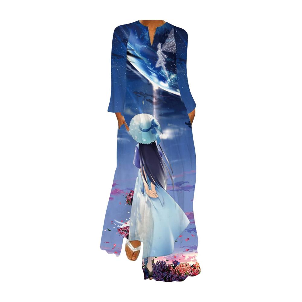 03-dunkelblau Sommerkleid Damen Lang