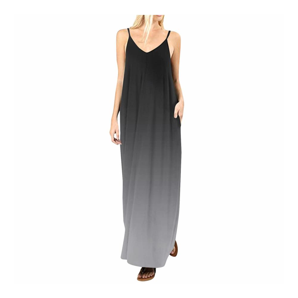01-schwarz Sommerkleid Damen Lang