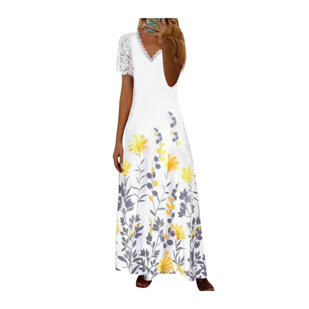 02-gelb Sommerkleid Damen Lang
