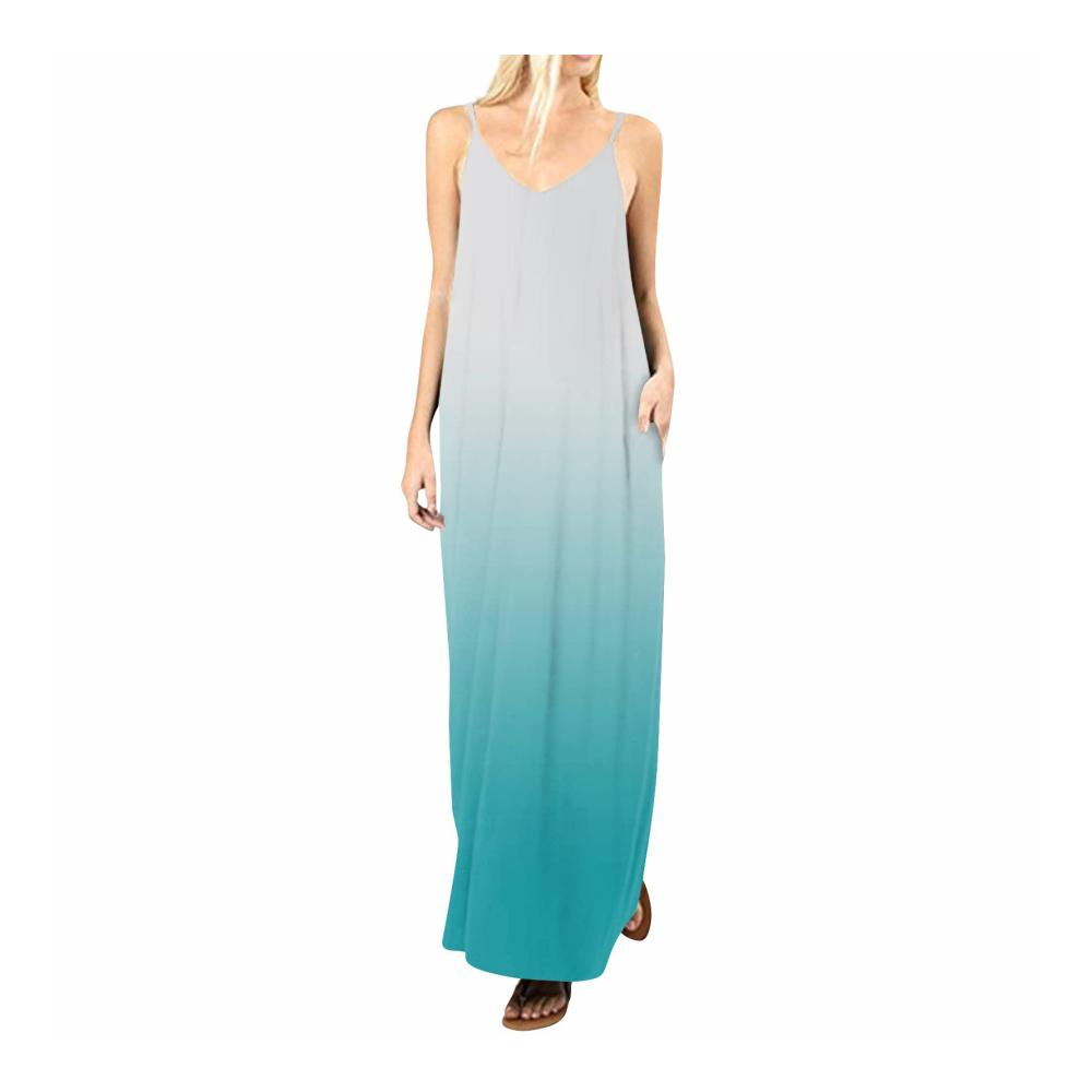 01-cyan Sommerkleid Damen Lang
