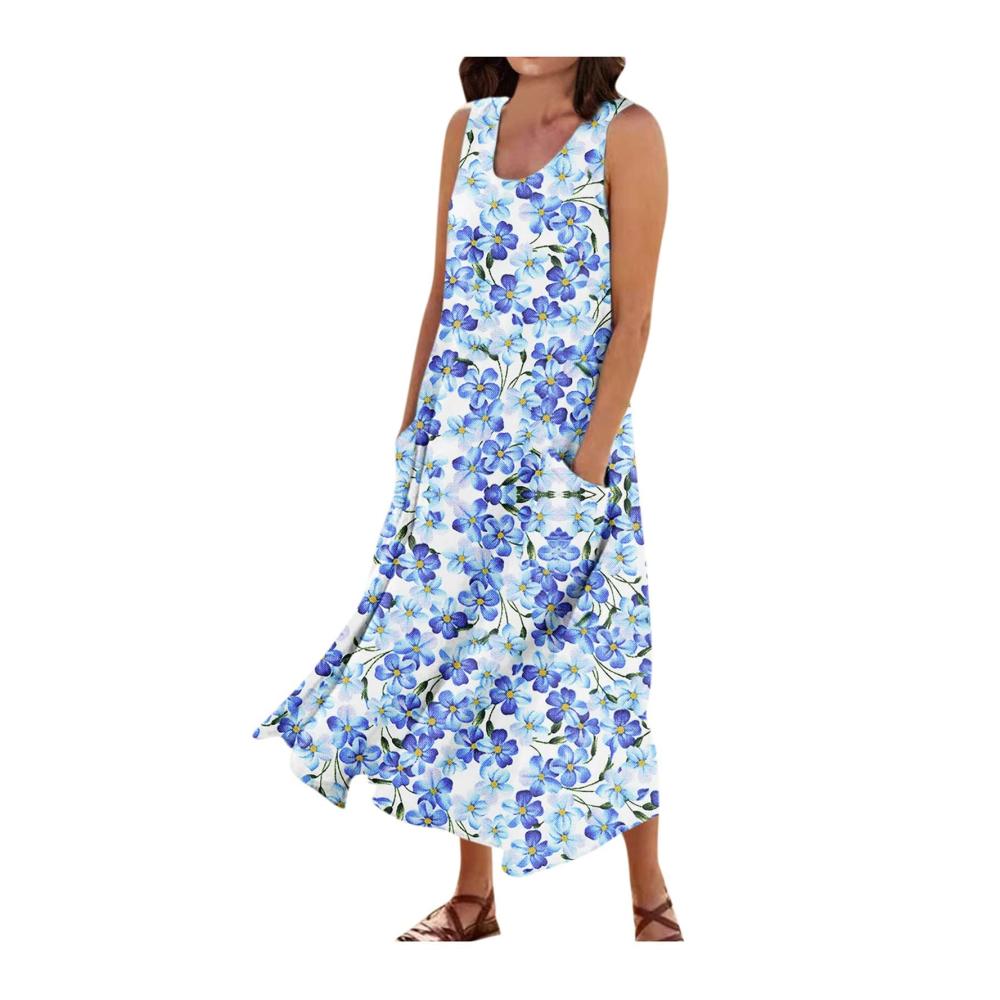 06-blau Sommerkleid Damen Lang