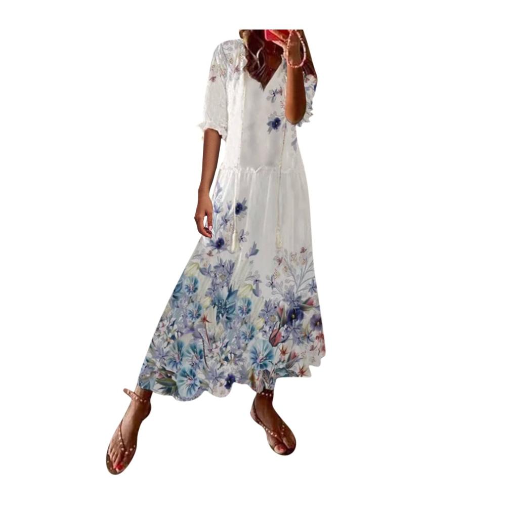 01-königsblau Sommerkleid Damen Lang