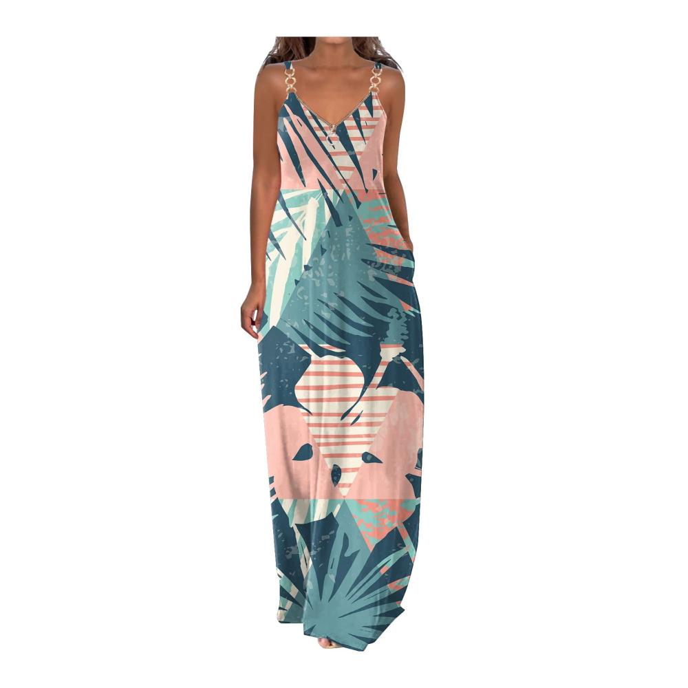01-rosa Sommerkleid Damen Lang