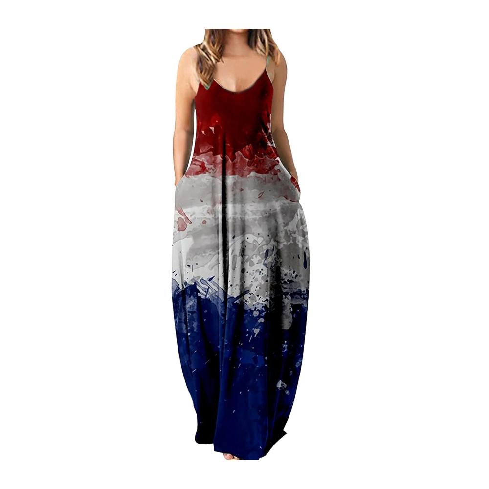 04-marine Sommerkleid Damen Lang