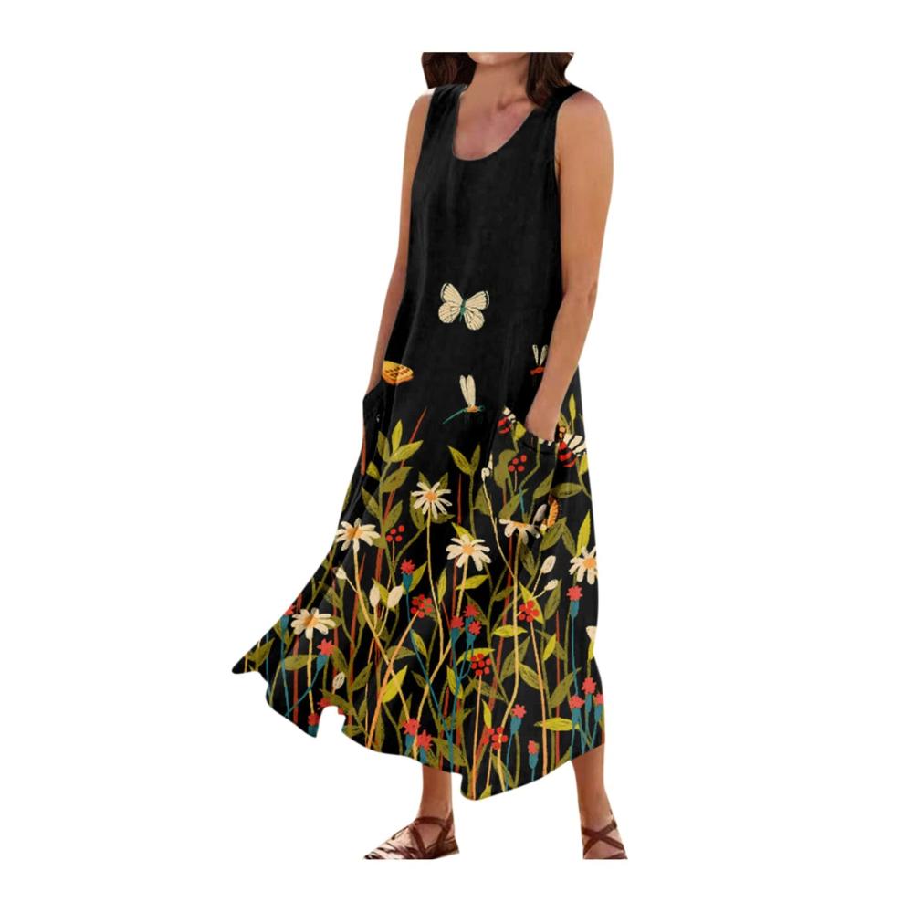 07-schwarz Sommerkleid Damen Lang