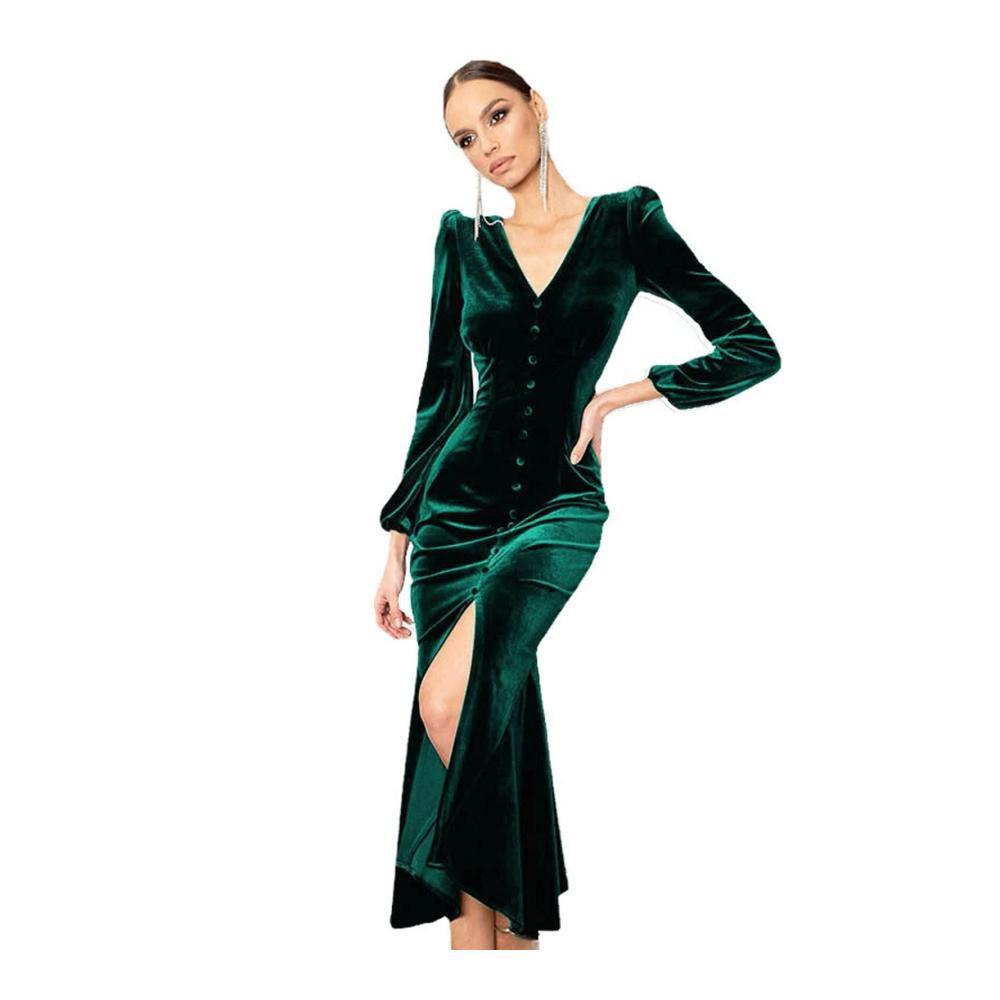 01dunkelgrün Damen Elegant Strickkleid
